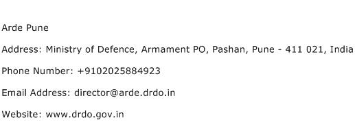 Arde Pune Address Contact Number