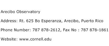 Arecibo Observatory Address Contact Number