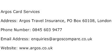 Argos Card Services Address Contact Number