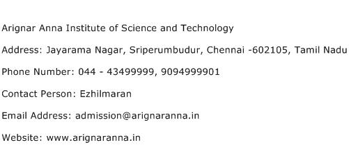 Arignar Anna Institute of Science and Technology Address Contact Number