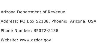 Arizona Department of Revenue Address Contact Number
