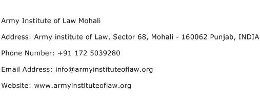 Army Institute of Law Mohali Address Contact Number