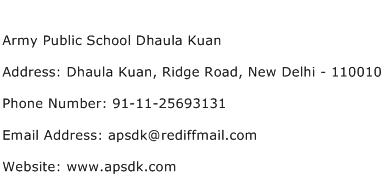Army Public School Dhaula Kuan Address Contact Number