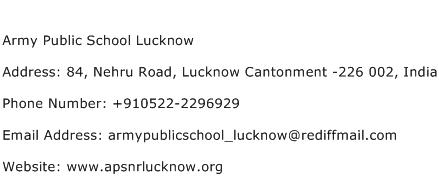 Army Public School Lucknow Address Contact Number