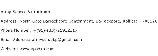 Army School Barrackpore Address Contact Number