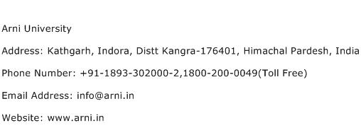 Arni University Address Contact Number