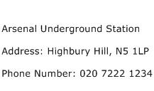 Arsenal Underground Station Address Contact Number