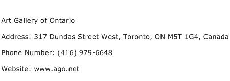 Art Gallery of Ontario Address Contact Number