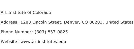 Art Institute of Colorado Address Contact Number