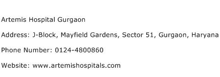 Artemis Hospital Gurgaon Address Contact Number