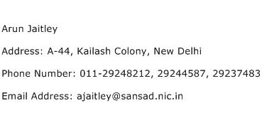 Arun Jaitley Address Contact Number