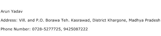 Arun Yadav Address Contact Number
