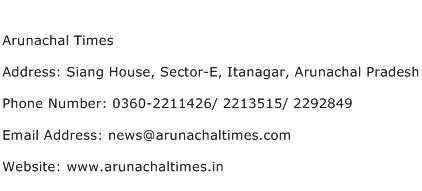 Arunachal Times Address Contact Number