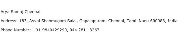 Arya Samaj Chennai Address Contact Number