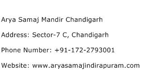 Arya Samaj Mandir Chandigarh Address Contact Number