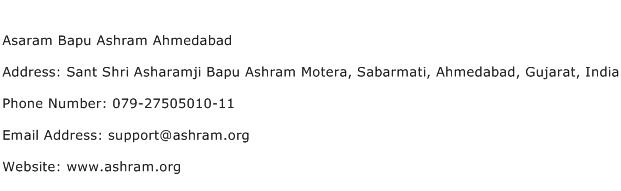 Asaram Bapu Ashram Ahmedabad Address Contact Number