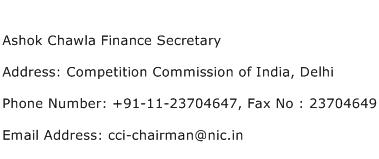 Ashok Chawla Finance Secretary Address Contact Number