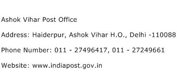 Ashok Vihar Post Office Address Contact Number