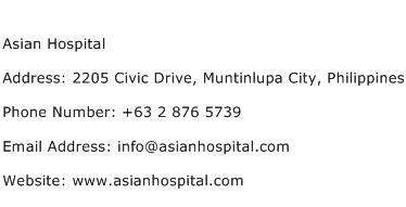 Asian Hospital Address Contact Number