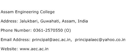 Assam Engineering College Address Contact Number