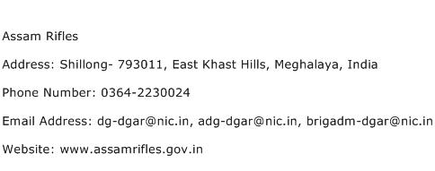 Assam Rifles Address Contact Number
