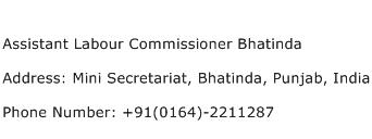 Assistant Labour Commissioner Bhatinda Address Contact Number