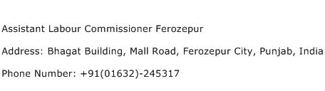 Assistant Labour Commissioner Ferozepur Address Contact Number