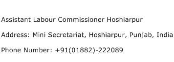 Assistant Labour Commissioner Hoshiarpur Address Contact Number