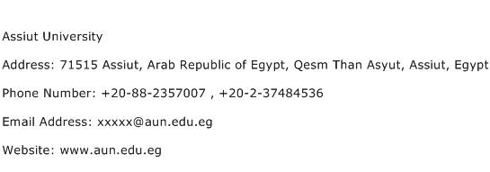 Assiut University Address Contact Number