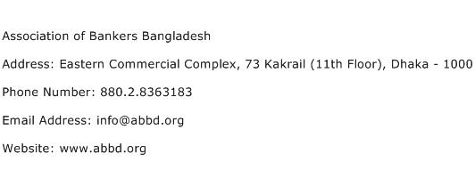 Association of Bankers Bangladesh Address Contact Number