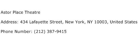 Astor Place Theatre Address Contact Number