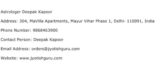 Astrologer Deepak Kapoor Address Contact Number