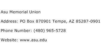 Asu Memorial Union Address Contact Number