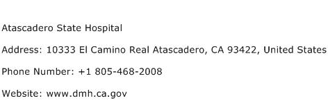 Atascadero State Hospital Address Contact Number