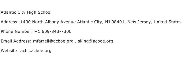 Atlantic City High School Address Contact Number