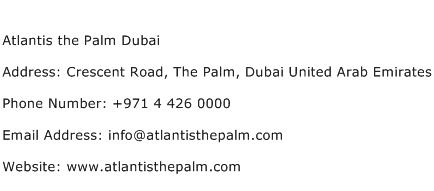 Atlantis the Palm Dubai Address Contact Number