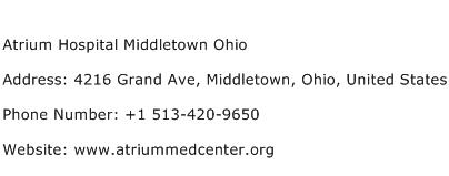 Atrium Hospital Middletown Ohio Address Contact Number