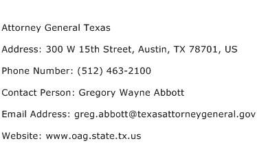 Attorney General Texas Address Contact Number