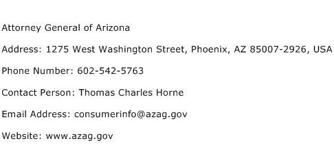 Attorney General of Arizona Address Contact Number