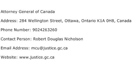 Attorney General of Canada Address Contact Number