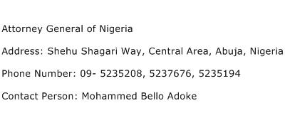 Attorney General of Nigeria Address Contact Number