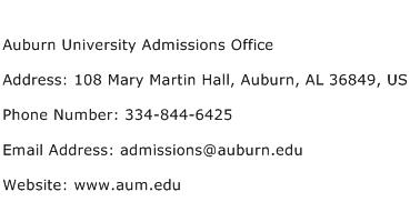 Auburn University Admissions Office Address Contact Number