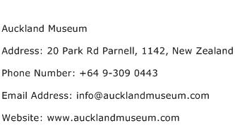 Auckland Museum Address Contact Number