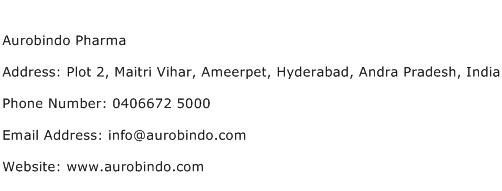 Aurobindo Pharma Address Contact Number