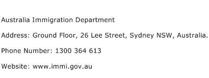 Australia Immigration Department Address Contact Number