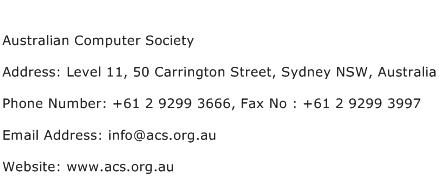 Australian Computer Society Address Contact Number