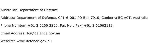 Australian Department of Defence Address Contact Number