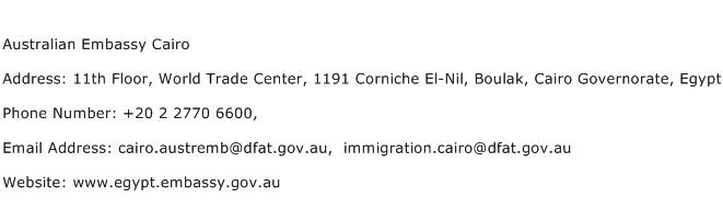 Australian Embassy Cairo Address Contact Number