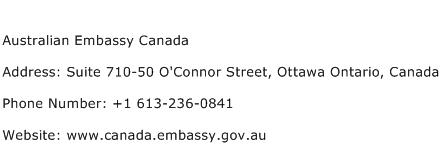 Australian Embassy Canada Address Contact Number