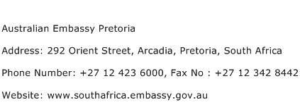 Australian Embassy Pretoria Address Contact Number